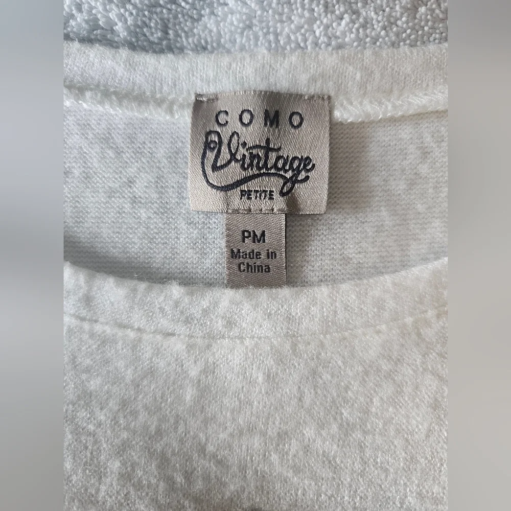 Como Vintage Pearl Embellished Ivory Sweater Petite Medium Soft Knit PM